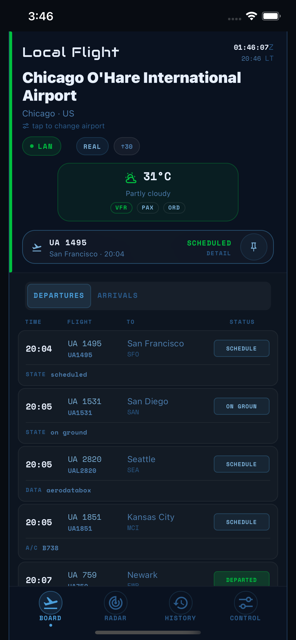 Local Flight Mobile board on iOS